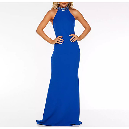 

Sheath / Column Elegant Engagement Formal Evening Dress Halter Neck Sleeveless Floor Length Chiffon with Crystals Sequin 2021