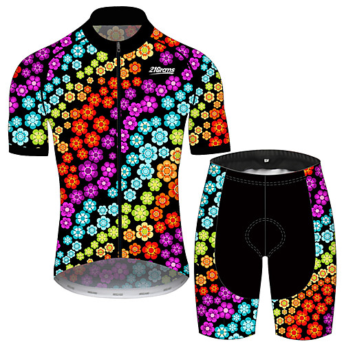 

21Grams Men's Short Sleeve Cycling Jersey with Shorts Spandex Polyester Black / Red Floral Botanical Bike Clothing Suit UV Resistant Breathable 3D Pad Quick Dry Sweat-wicking Sports Geometric