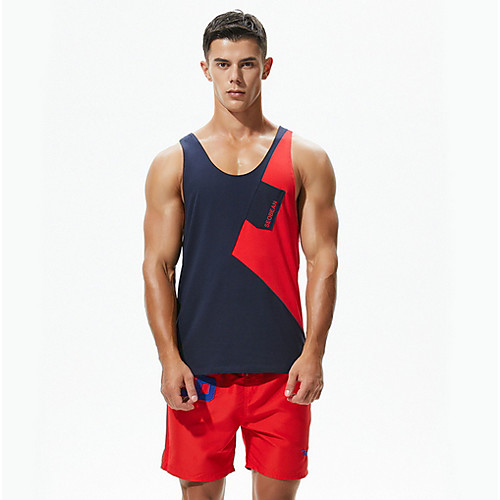 

Men's Tank Top Color Block Sleeveless Daily Tops Cotton Black Blue Royal Blue
