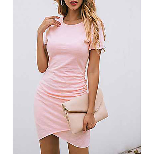 

Women's Sheath Dress Short Mini Dress White Black Blue Blushing Pink Wine Green Short Sleeve Solid Color Asymetric Hem Summer Round Neck Casual 2021 S M L XL XXL