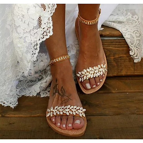

Women's Sandals Boho / Beach Flat Sandal Summer Flat Heel Round Toe Boho Daily Beach PU Brown