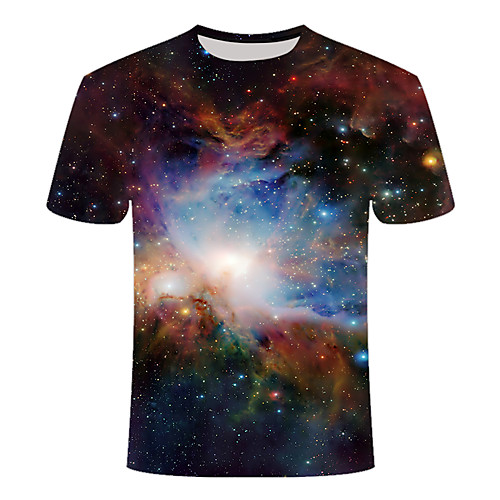 

Men's Plus Size Galaxy Graphic Print T-shirt Basic Daily Going out Round Neck Brown / Short Sleeve