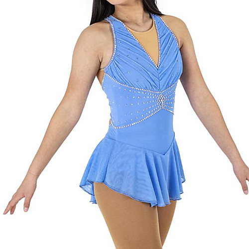 

Figure Skating Dress Women's Girls' Ice Skating Dress Sky Blue Spandex High Elasticity Competition Skating Wear Patchwork Crystal / Rhinestone Sleeveless Ice Skating Figure Skating / Kids