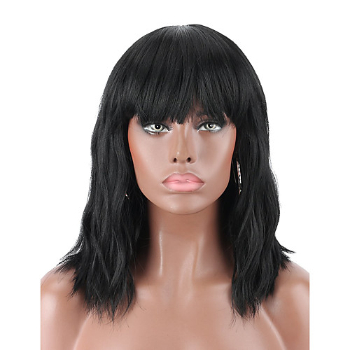 

Cosplay Costume Wig Synthetic Wig kinky Straight Halloween Neat Bang Wig Medium Length Natural Black Synthetic Hair 14 inch Women's Best Quality Black