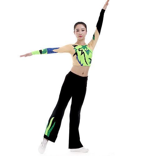 

Cheerleader Costume Gymnastics Suits Women's Girls' Kids Pants / Trousers Spandex High Elasticity Handmade Long Sleeve Competition Dance Rhythmic Gymnastics Gymnastics Green