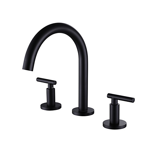 

Bathroom Sink Faucet - Bathroom 3 Holes Deck Mounted Black Brass Basin Faucet Hot and Cold Water Mixer Tap