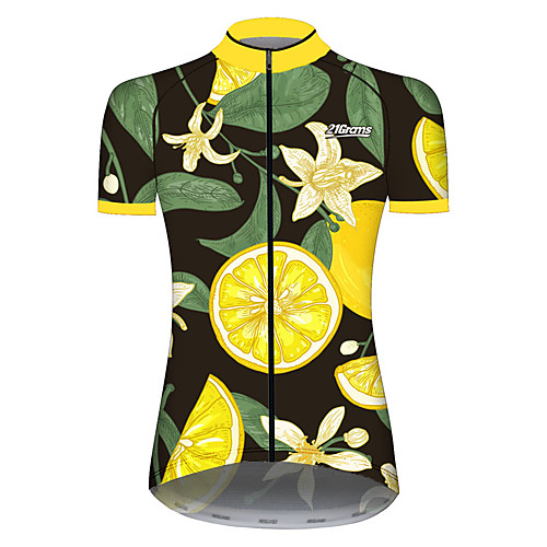 

21Grams Women's Short Sleeve Cycling Jersey Spandex Polyester Green / Yellow Floral Botanical Fruit Lemon Bike Jersey Top Mountain Bike MTB Road Bike Cycling UV Resistant Breathable Quick Dry Sports