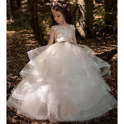 

Princess Sweep / Brush Train Communion Dresses - Tulle / Polyester Sleeveless Jewel Neck with Pick Up Skirt / Solid