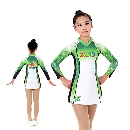 

Cheerleader Costume Uniform Women's Girls' Kids Dress Spandex High Elasticity Handmade Long Sleeve Competition Dance Rhythmic Gymnastics Gymnastics Green