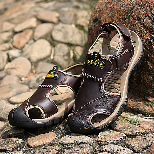 

Men's Leather Spring & Summer Sporty / Preppy Sandals Walking Shoes Breathable Light Brown / Dark Brown / Khaki