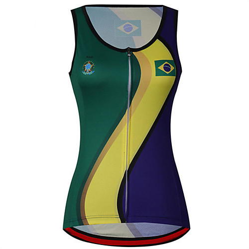 

21Grams Women's Sleeveless Cycling Jersey Cycling Vest Spandex Polyester BlueGreen Brazil National Flag Bike Jersey Top Mountain Bike MTB Road Bike Cycling UV Resistant Breathable Quick Dry Sports