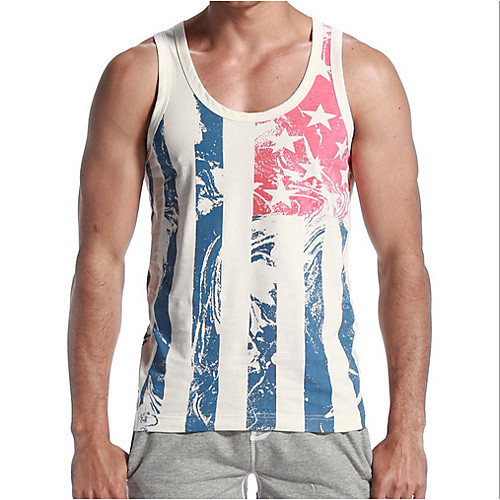 

Men's Striped Tank Top - Cotton Daily Round Neck White / Sleeveless