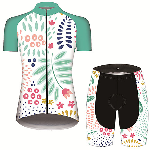 

21Grams Women's Short Sleeve Cycling Jersey with Shorts Spandex Polyester Sky BlueWhite Polka Dot Floral Botanical Fruit Bike Clothing Suit Breathable 3D Pad Quick Dry Ultraviolet Resistant