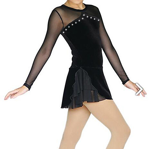 

Figure Skating Dress Women's Girls' Ice Skating Dress Black Spandex High Elasticity Competition Skating Wear Patchwork Crystal / Rhinestone Long Sleeve Ice Skating Figure Skating / Kids