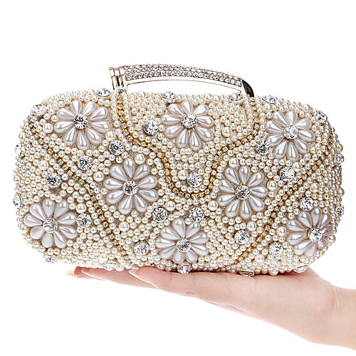 

Women's Bags Polyester Alloy Evening Bag Pearls Crystals Floral Print Party Wedding Event / Party Evening Bag Wedding Bags Handbags Black Gold