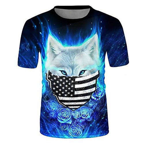 

Men's Graphic T-shirt Short Sleeve Daily Slim Tops Round Neck Blue
