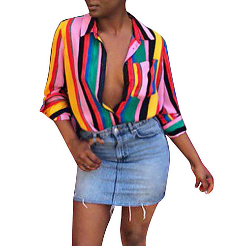 

Women's Color Block Loose Shirt Daily Shirt Collar Rainbow