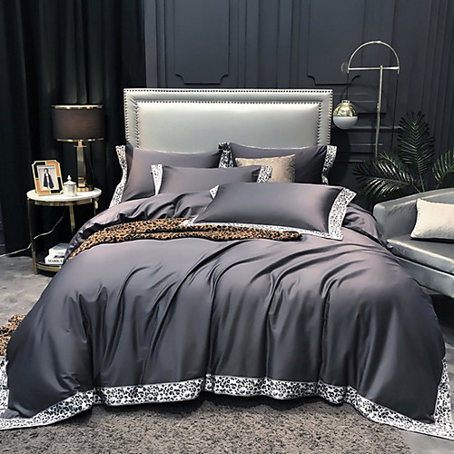 

Duvet Cover Sets 4 Piece Linen / Cotton Solid Colored Purple Printed Simple