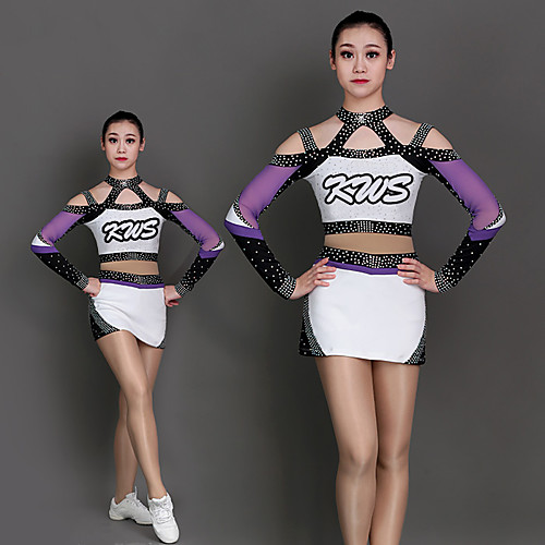 

Cheerleader Costume Uniform Women's Girls' Kids Skirt Spandex High Elasticity Handmade Long Sleeve Competition Dance Rhythmic Gymnastics Gymnastics Purple
