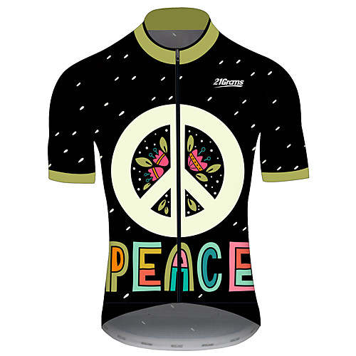 

21Grams Men's Short Sleeve Cycling Jersey Black / Green Floral Botanical Bike Jersey Top Mountain Bike MTB Road Bike Cycling UV Resistant Breathable Quick Dry Sports Clothing Apparel / Stretchy