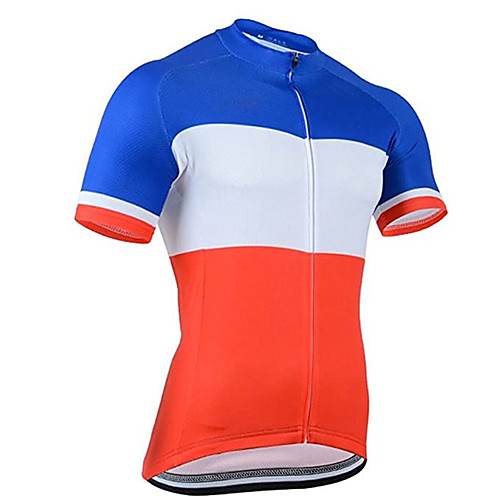 

21Grams Men's Short Sleeve Cycling Jersey Spandex Red / White Patchwork France National Flag Bike Jersey Top Mountain Bike MTB Road Bike Cycling UV Resistant Breathable Quick Dry Sports Clothing