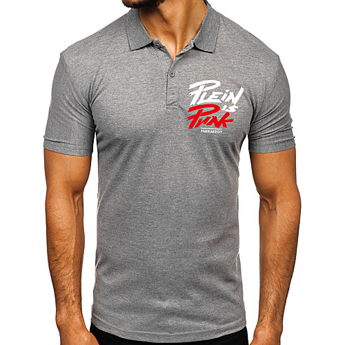 

Men's Polo Geometric Short Sleeve Daily Tops Cotton Basic White Black Blue