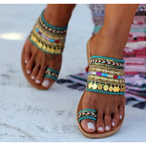 

Women's Sandals Boho / Beach Flat Sandals Bunion Sandals Summer Flat Heel Round Toe Boho Daily Beach PU Green