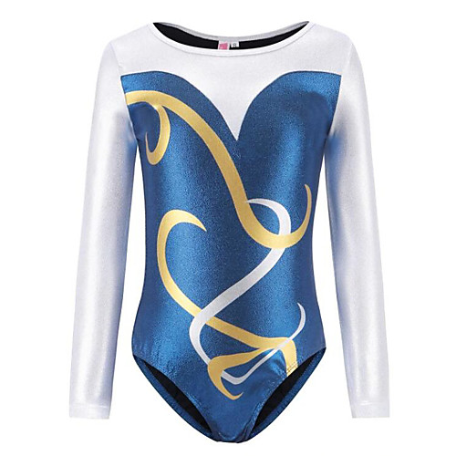 

21Grams Gymnastics Leotards Girls' Leotard Spandex High Elasticity Breathable Sparkly Long Sleeve Training Ballet Dance Gymnastics Blue