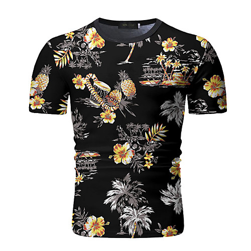 

Men's T shirt Color Block Geometric Floral Print Short Sleeve Daily Tops Basic Elegant White Black