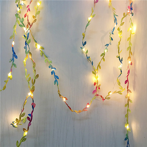 

5M 50Leds Tiny Colorful Leaves Fairy Garland Light Led Copper Wire Flexible String Lights For Wedding Forest Table Christmas Home Party Decoration Warm White Lighting AA Battery Power