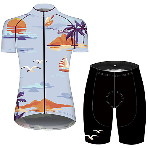 

21Grams Women's Short Sleeve Cycling Jersey with Shorts Spandex Polyester BlueYellow Animal Floral Botanical Bird Bike Clothing Suit Breathable 3D Pad Quick Dry Ultraviolet Resistant Sweat-wicking