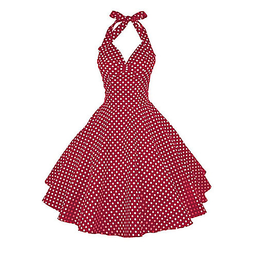 

Women's A-Line Dress Knee Length Dress - Sleeveless Polka Dot Halter Neck Red S M L XL XXL