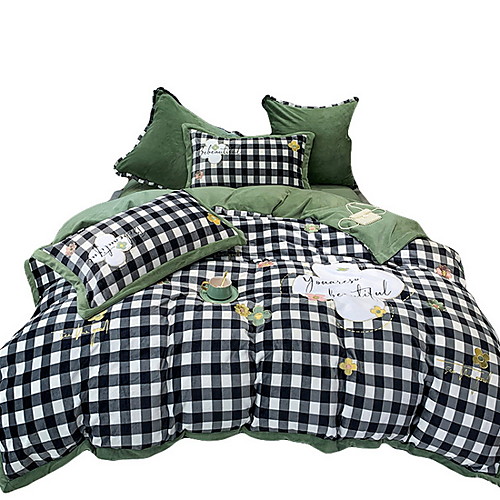 

Duvet Cover Sets 4 Piece Polyester / Polyamide Cartoon Light Green Printed Simple