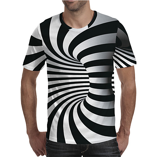 

Men's T shirt Graphic Geometric 3D Plus Size Pleated Print Short Sleeve Daily Tops Streetwear Exaggerated Rainbow