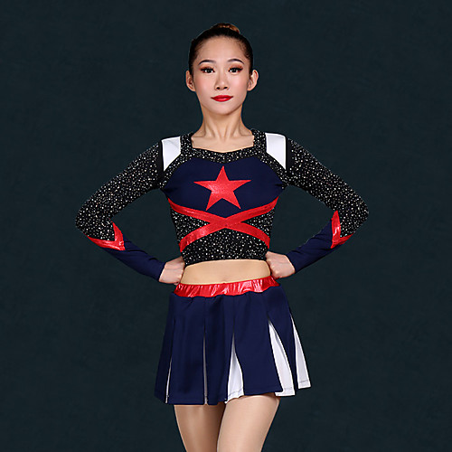 

Cheerleader Costume Uniform Women's Girls' Kids Skirt Spandex High Elasticity Handmade Long Sleeve Competition Dance Rhythmic Gymnastics Gymnastics Dark Blue
