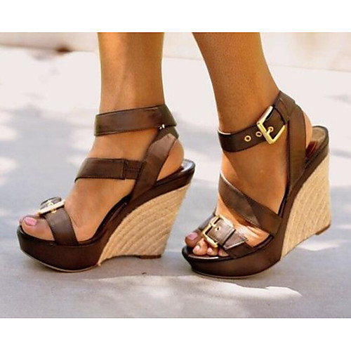 

Women's Sandals Wedge Sandals Summer Wedge Heel Round Toe Daily PU Black / Brown