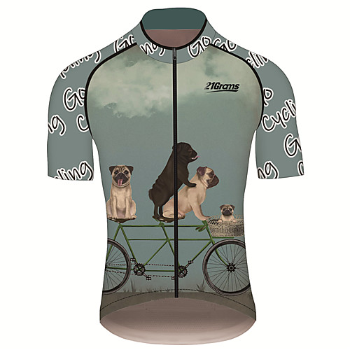 

21Grams Men's Short Sleeve Cycling Jersey Spandex Forest Green Dog Animal Bike Jersey Top Mountain Bike MTB Road Bike Cycling UV Resistant Breathable Quick Dry Sports Clothing Apparel / Stretchy