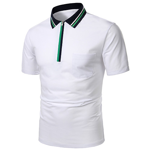 

Men's Polo Striped Solid Colored Patchwork Short Sleeve Daily Tops Basic White Blue