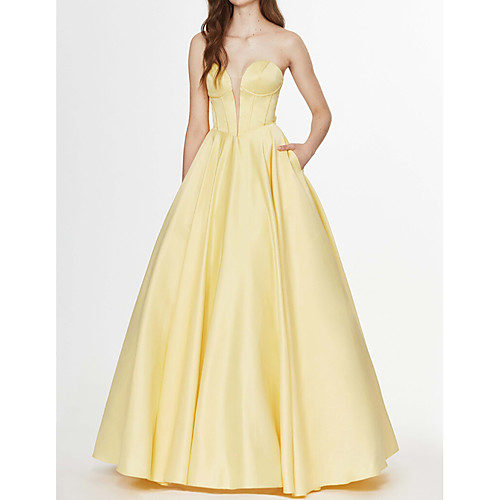 

Ball Gown Elegant Engagement Prom Dress Strapless Sleeveless Floor Length Satin with Bow(s) 2021