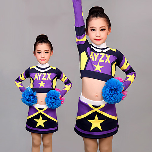 

Cheerleader Costume Uniform Women's Girls' Kids Skirt Spandex High Elasticity Handmade Long Sleeve Competition Dance Rhythmic Gymnastics Gymnastics Purple
