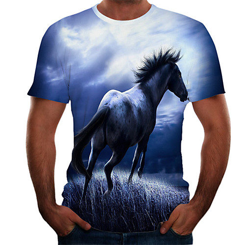 

Men's Plus Size Color Block 3D Print Slim T-shirt Basic Daily Round Neck Royal Blue / Short Sleeve