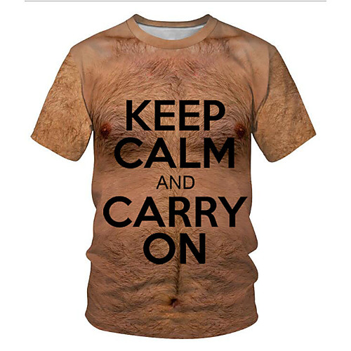 

Men's Letter T-shirt Short Sleeve Daily Slim Tops Round Neck Khaki