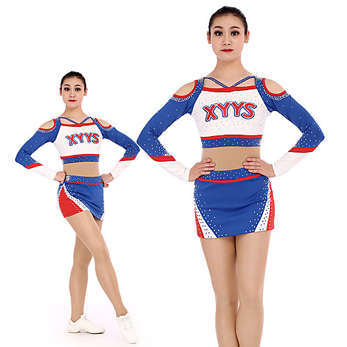 

Cheerleader Costume Uniform Women's Girls' Kids Skirt Spandex High Elasticity Handmade Long Sleeve Competition Dance Rhythmic Gymnastics Gymnastics Blue