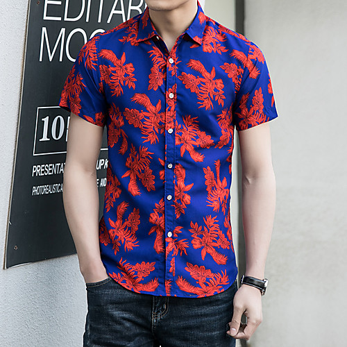 

Men's Shirt Floral 3D Short Sleeve Daily Tops Basic Elegant Blue Red Yellow