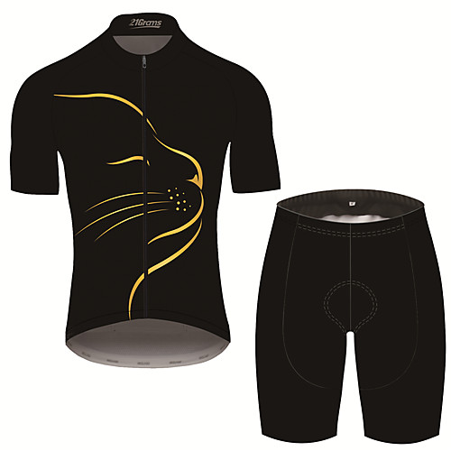 

21Grams Men's Short Sleeve Cycling Jersey with Shorts Spandex Black / Yellow Cat Stripes Animal Bike UV Resistant Quick Dry Breathable Sports Cat Mountain Bike MTB Road Bike Cycling Clothing Apparel