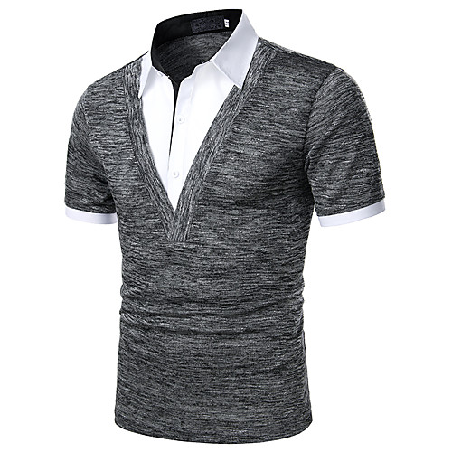 

Men's Solid Colored Black & Gray Patchwork Polo Basic Daily Work Shirt Collar Black / Gray / Short Sleeve