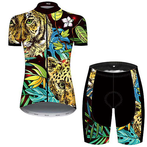 

21Grams Women's Short Sleeve Cycling Jersey with Shorts Black / Yellow Bike Breathable Quick Dry Sports Patterned Mountain Bike MTB Road Bike Cycling Clothing Apparel / Micro-elastic