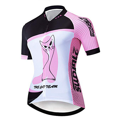 

21Grams Women's Short Sleeve Cycling Jersey Pink Cat Animal Cartoon Bike Jersey Top Mountain Bike MTB Road Bike Cycling UV Resistant Breathable Quick Dry Sports Clothing Apparel / Stretchy / Race Fit