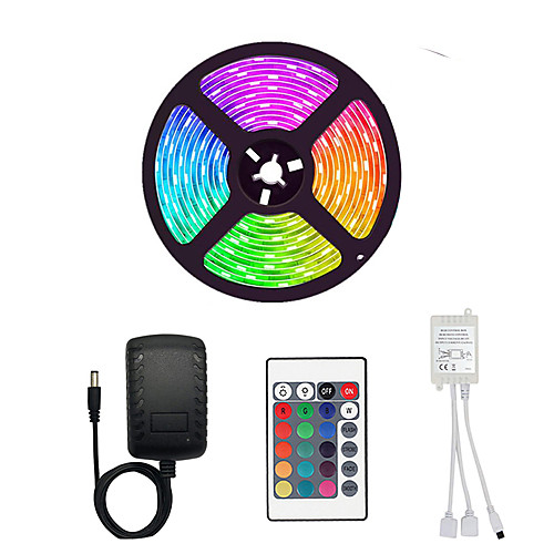 

5m Flexible LED Strip Lights Light Sets RGB Tiktok Lights 300 LEDs SMD3528 8mm 1 24Keys Remote Controller 1 x 2A power adapter 1 set Multi Color Waterproof Cuttable Party 12 V