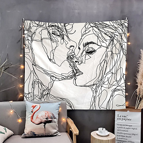 

Valentine's Day Sketch Wall Tapestry Art Decor Blanket Curtain Hanging Home Bedroom Living Room Decoration Kiss Lover